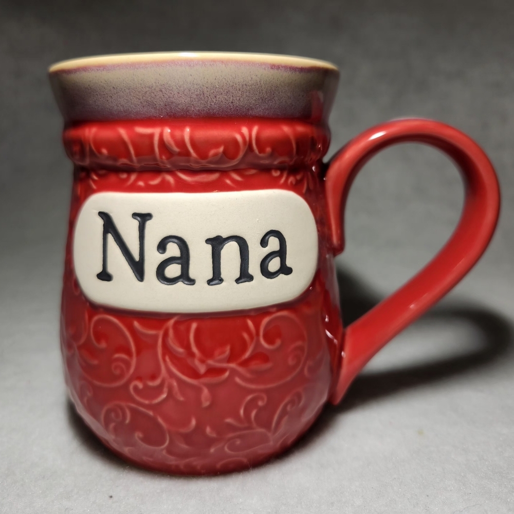 Mug Cup Stoneware Cracker Barrel Exclusive NANA Red Tan Brand New 18 Oz Large